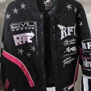 Civil Regime Women's Black & Pink Embroidered Bomber Jacket